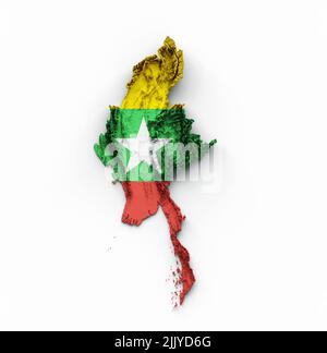 Un rendu en 3D d'une carte d'Algérie entourée de couleurs drapeau sur fond blanc Banque D'Images