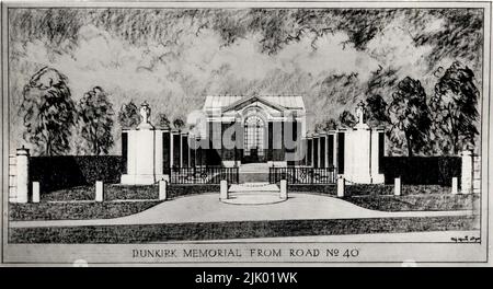 24 janvier 1957 - le Mémorial de Dunkerque sera dévoilé samedi, 29 juin 1957, Pour commémorer près de 4 700 soldats de l'armée expéditionnaire britannique qui sont tombés dans la campagne en France et en Belgique en 1939 et 1940 et à qui la fortune de la guerre a nié la tombe connue et honorée donnée à leurs camarades. Le Mémorial de Dunkerque, qui est construit par la Commission impériale des sépultures de guerre à la conception de M. P.D. Hepworth, F.R.I.B.A. rejoint le cimetière de la ville de Dunkerque se trouve à la périphérie est de la ville, sur le côté sud de la route de Furnes. La photo montre un dessin en perspective de t Banque D'Images