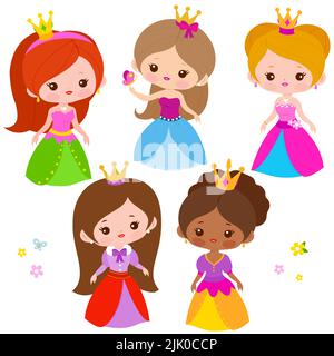 Belles princesses avec de jolies robes. Jeu d'illustrations Banque D'Images
