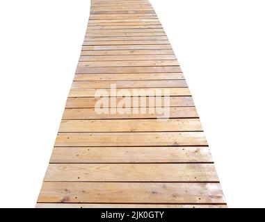 Route en bois, chemin, chemin isolé sur blanc, vue de dessus Banque D'Images