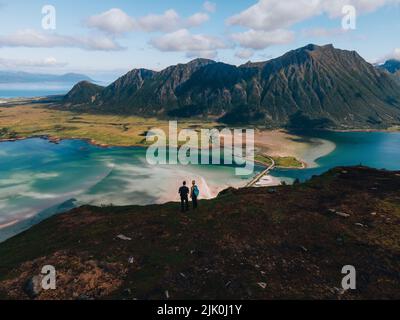 Vue depuis la randonnée de Matmora dans les îles Lofoten en Norvège Banque D'Images