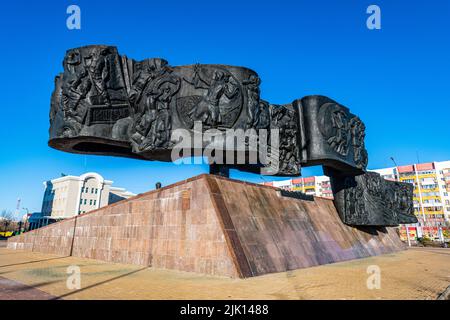 Conquérants de Virgin Land Monument, Kostanay, nord du Kazakhstan, Asie centrale, Asie Banque D'Images