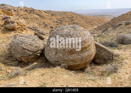 Billes de pierre, Torysh (la Vallée des balles), Shetpe, Mangystau, Kazakhstan, Asie centrale, Asie Banque D'Images