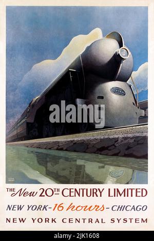 Affiche de style vintage 1930s Rail - LE NOUVEAU 20th CENTURY LIMITED. 1939. De New York à Chicago, New York Central System Banque D'Images