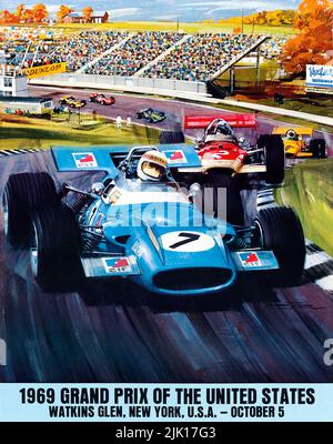 Affiche de course vintage - Grand Prix des États-Unis 1969 Banque D'Images