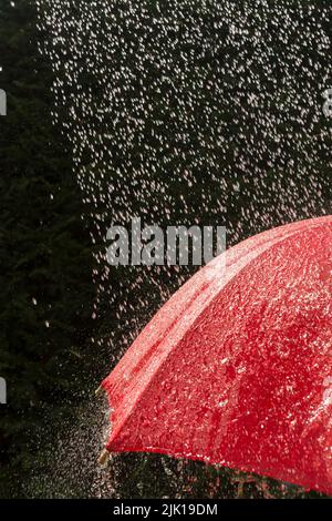 Parapluie rouge pour une protection contre les fortes pluies Banque D'Images