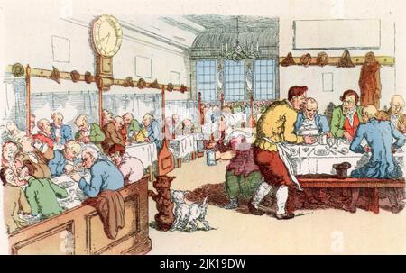 Une maison de manger, 1815. Par Thomas Rowlandson (1756-1827). L'intérieur d'une taverne londonienne, 'ordinarie' ou chop House. Dans les tavernes du 18th siècle, des « ordinaires » et des chop-houses fournissaient de la nourriture aux employés, aux ouvriers et aux voyageurs. Banque D'Images