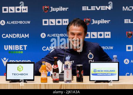 Knokke Heist, Belgique. 29th juillet 2022. Carl Hoefkens, entraîneur en chef du club, photographié lors de la conférence de presse hebdomadaire de l'équipe belge de football Club Brugge KV, vendredi 29 juillet 2022 à Knokke-Heist, pour discuter du prochain match de compétition nationale contre KAS Eupen. BELGA PHOTO KURT DESPLENTER crédit: Belga News Agency/Alay Live News Banque D'Images