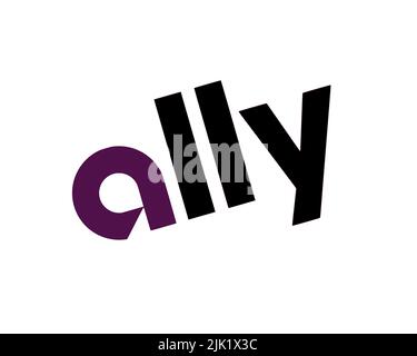 Ally Financial, logo pivoté, fond blanc Banque D'Images