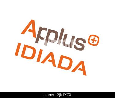 IDIADA Applus+, logo pivoté, arrière-plan blanc B Banque D'Images