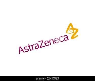 AstraZeneca, logo pivoté, fond blanc Banque D'Images