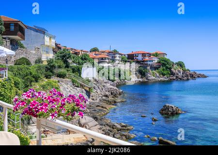 Sozopol, Bulgarie. Baie de l'ancienne ville balnéaire. Côte de la mer Noire. Banque D'Images