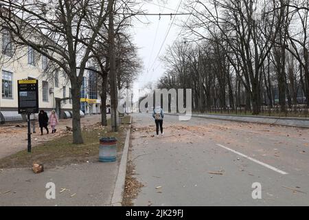 Conséquences des bombardements par la Russie de la ville de Chernihiv Banque D'Images