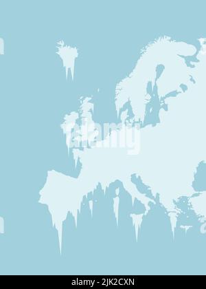 La carte de l'Europe est gelée et avec de la glace - température froide, gel et glace en hiver et en hiver. Illustration vectorielle. Banque D'Images