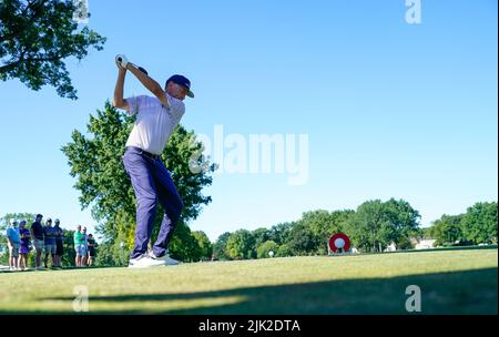 Detroit, Michigan, États-Unis. 29th juillet 2022. DAVIS LOVE III est sur le 3rd trous au deuxième tour de la Rocket Mortgage Classic qui se joue au Detroit Golf Club à Detroit, Michigan. 29 juillet 2022 (Credit image: © David Donoher/ZUMA Press Wire) Credit: ZUMA Press, Inc./Alamy Live News Banque D'Images