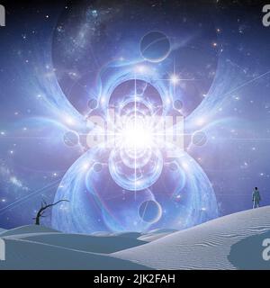 Désert de sable blanc sur une planète surréaliste. 3D rendu Banque D'Images