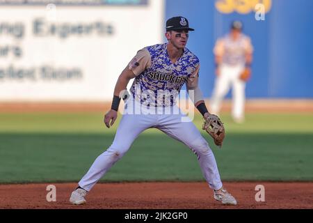 Biloxi, Mississippi, États-Unis. 27th juillet 2022. Biloxi Shuckers infielder Cam Devanney (4) lors d'un match MiLB entre les Biloxi Shuckers et Montgomery biscuits au MGM Park à Biloxi, Mississippi. Bobby McDuffie/CSM/Alamy Live News Banque D'Images