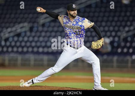 Biloxi, Mississippi, États-Unis. 27th juillet 2022. Lors d'un match MiLB entre les Shuckers Biloxi et les biscuits Montgomery au MGM Park à Biloxi, Mississippi. Bobby McDuffie/CSM/Alamy Live News Banque D'Images