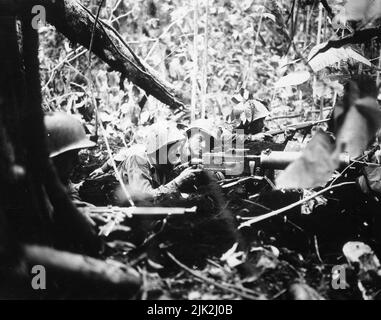 DES CANONNIERS AMÉRICAINS dans la jungle dense de Cape Gloucester janvier 1944. Banque D'Images