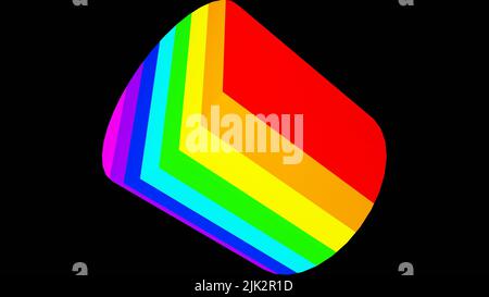 3D rendu. Prisme circulaire modélisé par ordinateur avec un motif de lignes de plusieurs couleurs sur fond noir. Figure tridimensionnelle avec rayures dans Banque D'Images