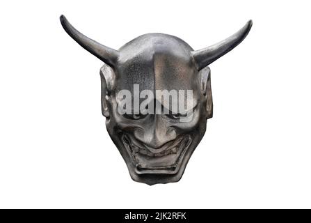 Masque japonais traditionnel d'un démon isolé sur fond blanc avec un masque de découpe. Le masque ombre kabuki est un drame de danse classique japonaise avec Banque D'Images