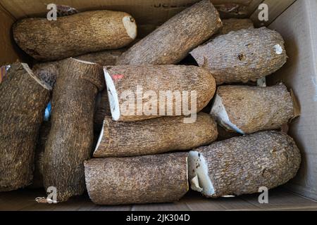 Pile de tubercules de Yam prêts à cuire Banque D'Images