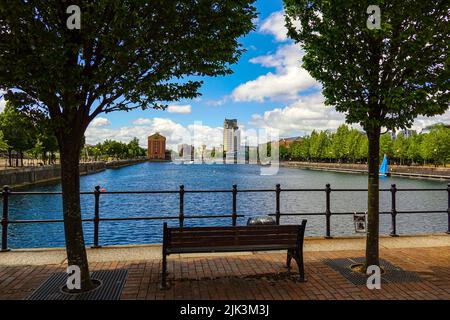 Les anciens docks à Salford, Manchester, Royaume-Uni, maintenant connu sous le nom de Salford Quays Banque D'Images