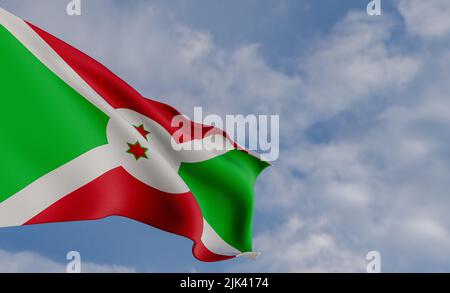 Drapeau national Burundi, drapeau burundais, drapeau en tissu Burundi, fond bleu ciel avec drapeau burundais, 3D œuvres et 3D images Banque D'Images