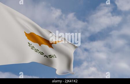 Drapeau national Chypre, drapeau chypriote, drapeau tissu Chypre, fond bleu ciel avec drapeau chypriote, 3D œuvres et 3D images Banque D'Images