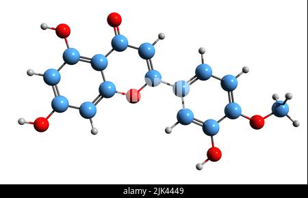 3D image de la formule squelettique de Diosmetin - structure chimique moléculaire de la flavone O-méthylée isolée sur fond blanc Banque D'Images