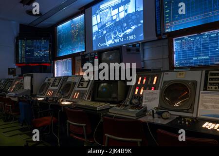 Salle de contrôle du radar à RAF Neatishead, Norfolk, RAF Air Defense Radar Museum. Banque D'Images