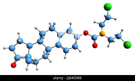 3D image de la formule squelettique d'Estromustine - structure chimique moléculaire de l'agent chimiothérapeutique isolé sur fond blanc Banque D'Images