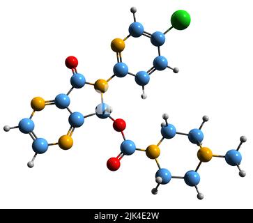 3D image de la formule squelettique d'Eszopiclone - structure chimique moléculaire du médicament d'insomnie isolé sur fond blanc Banque D'Images