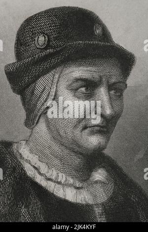 Louis XI (1423-1483), surnommé « le prudent ». Roi de France (1461-1483). Portrait. Gravure par Geoffroy. Détails. 'Historia Universal', par César Cantú. Volume IV, 1856. Banque D'Images