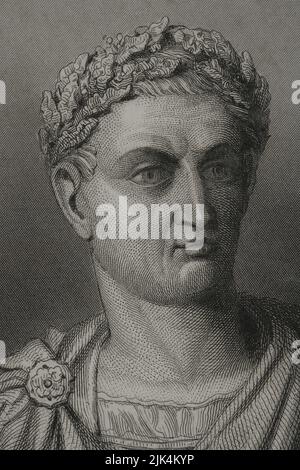 Constantine I le Grand (Gaius Flavius Valerius Constantinus) (ca. 272 - 337). Empereur romain. Portrait. Gravure. Détails. 'Historia Universal)', par César Cantú. Volume II, 1854. Banque D'Images