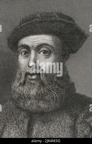 Ferdinand Magellan (1480-1521). explorateur portugais. Portrait. Gravure par Geoffroy. Détails. 'Historia Universal', par César Cantú. Volume IV, 1856. Banque D'Images