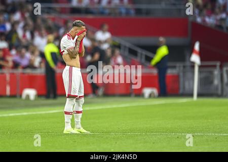 AMSTERDAM, 30-07-2022, Johan Cruyff Arena, Dutch Johan Cruijff Cup  Football, season 2022 / 2023, Ajax - PSV, during the match, Ajax player  Kenneth Taylor, PSV player Johan Bakayoko (Photo by Pro Shots/Sipa