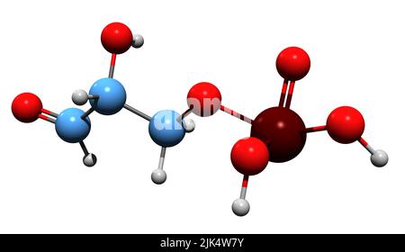 3D image de la formule squelettique de glycéraldéhyde 3-phosphate - structure chimique moléculaire du métabolite 3-phosphoglyceraldéhyde isolé sur le rétrogro blanc Banque D'Images