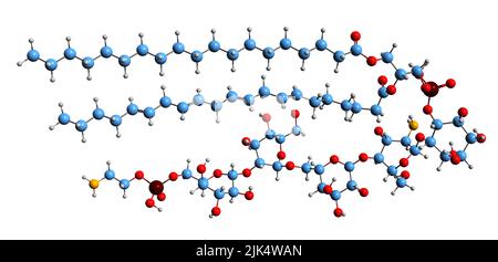 3D image de la formule squelettique du glycosylphosphatidylinositol - structure chimique moléculaire du GPI isolé sur fond blanc Banque D'Images