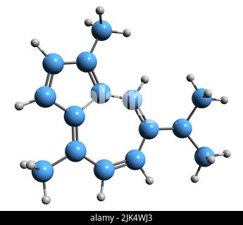 3D image de la formule squelettique du Guaiazulène - structure chimique moléculaire de l'azulon isolée sur fond blanc Banque D'Images