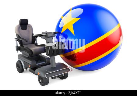 Drapeau de la République démocratique congolaise avec chaise électrique intérieure ou fauteuil roulant électrique, 3D rendu isolé sur fond blanc Banque D'Images