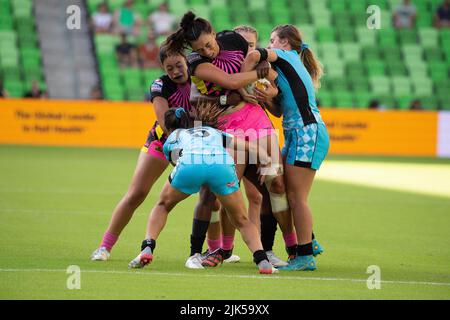 30 juillet 2022: Grace Kukutai (6), joueur de rugby en tête, en action contre l'équipe de rugby experts au stade Q2. Austin, Texas. Mario Cantu/CSM Banque D'Images