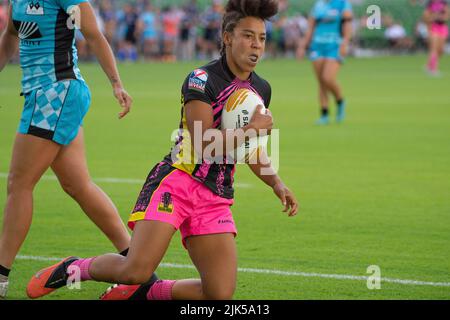 30 juillet 2022: La joueuse de rugby Monique Coffey (19) en action contre l'équipe de rugby experts au stade Q2. Austin, Texas. Mario Cantu/CSM Banque D'Images