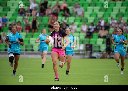 30 juillet 2022: Grace Kukutai (6), joueur de rugby en tête, en action contre l'équipe de rugby experts au stade Q2. Austin, Texas. Mario Cantu/CSM Banque D'Images