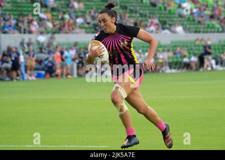 30 juillet 2022: Grace Kukutai (6), joueur de rugby en tête, en action contre l'équipe de rugby experts au stade Q2. Austin, Texas. Mario Cantu/CSM Banque D'Images