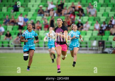 30 juillet 2022: Grace Kukutai (6), joueur de rugby en tête, en action contre l'équipe de rugby experts au stade Q2. Austin, Texas. Mario Cantu/CSM Banque D'Images