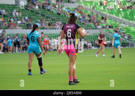 30 juillet 2022: Grace Kukutai (6), joueur de rugby en tête, en action contre l'équipe de rugby experts au stade Q2. Austin, Texas. Mario Cantu/CSM Banque D'Images