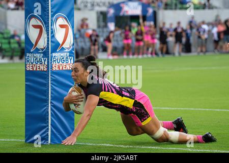 30 juillet 2022: Grace Kukutai (6), joueur de rugby en tête, en action contre l'équipe de rugby experts au stade Q2. Austin, Texas. Mario Cantu/CSM Banque D'Images