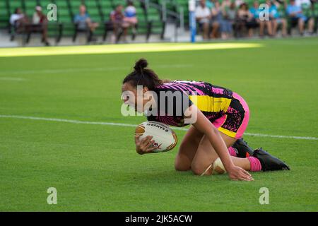 30 juillet 2022: Grace Kukutai (6), joueur de rugby en tête, en action contre l'équipe de rugby experts au stade Q2. Austin, Texas. Mario Cantu/CSM Banque D'Images