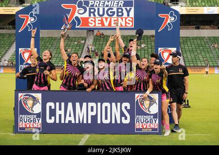 30 juillet 2022 : l'équipe de rugby de tête WomenÕs remporte le championnat au stade Q2. Austin, Texas. Mario Cantu/CSM Banque D'Images
